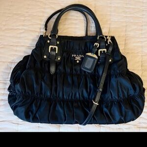 Prada-Authentic! Ruched Nappa Gaufre Nylon and Leather Bag!